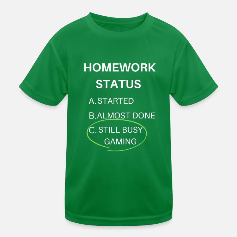 gaming funny homework status with white text Kids Functional T-Shirt