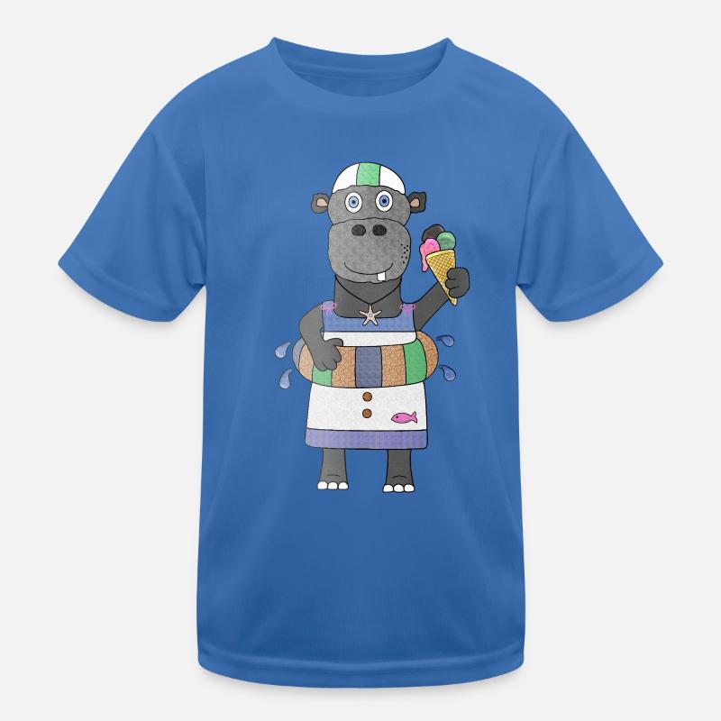Plansch Hippo Lustiges Nilpferd im Sommermodus Kinder Funktions-T-Shirt