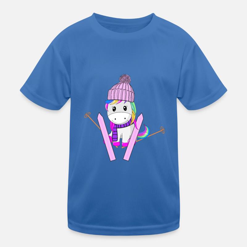 Einhorn Regenbogen Glitzer Ski Schnee Winter Kinder Funktions-T-Shirt