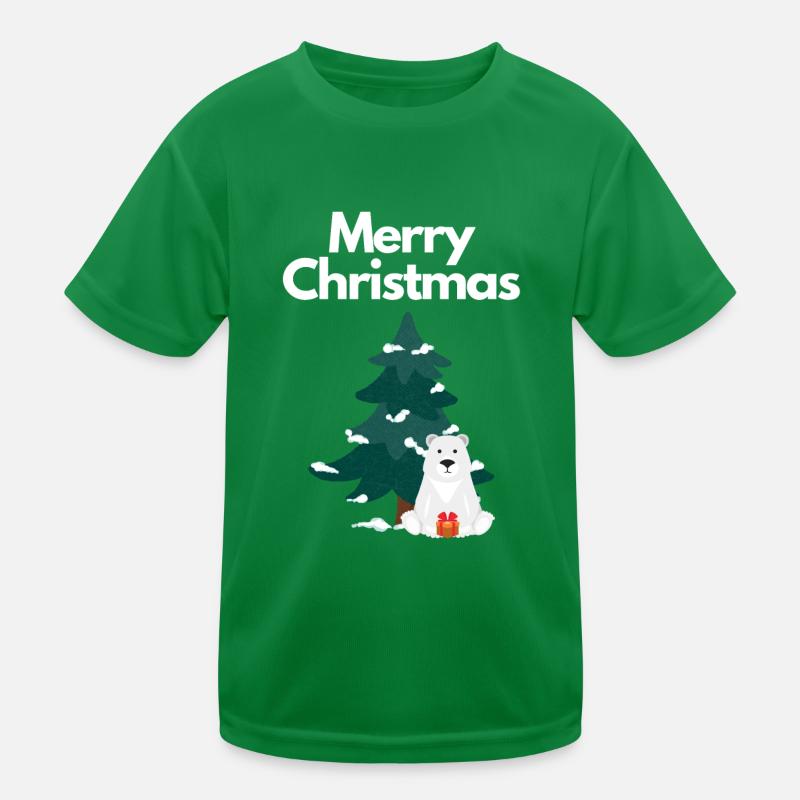 Merry Christmas Weihnachten Eisbär mit Geschenk Kinder Funktions-T-Shirt