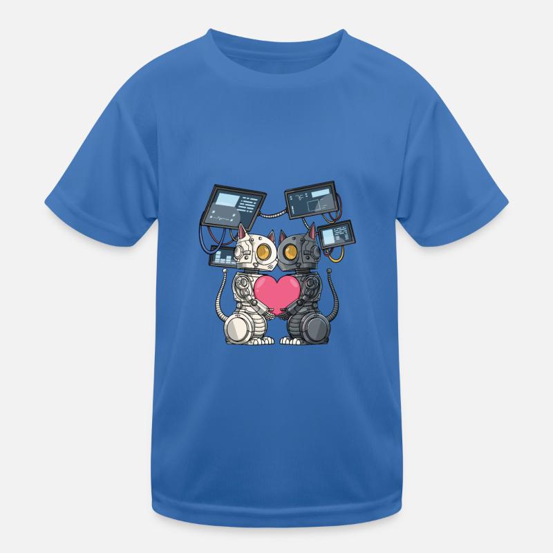 Robot cat in love with a robot engineer Kids Functional T-Shirt