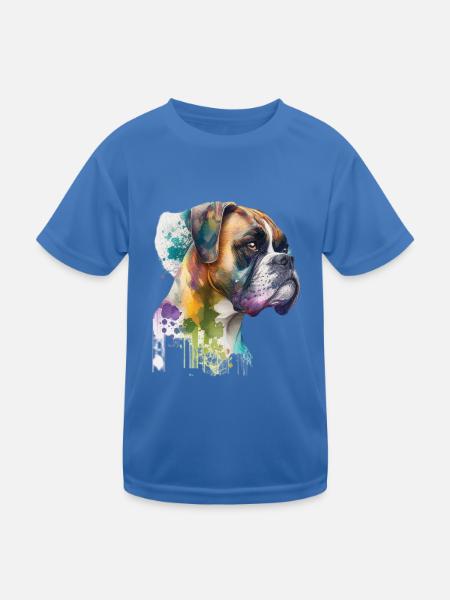 German Boxer Dog Watercolor Design - Kids Functional T-Shirt - royal blue - Front