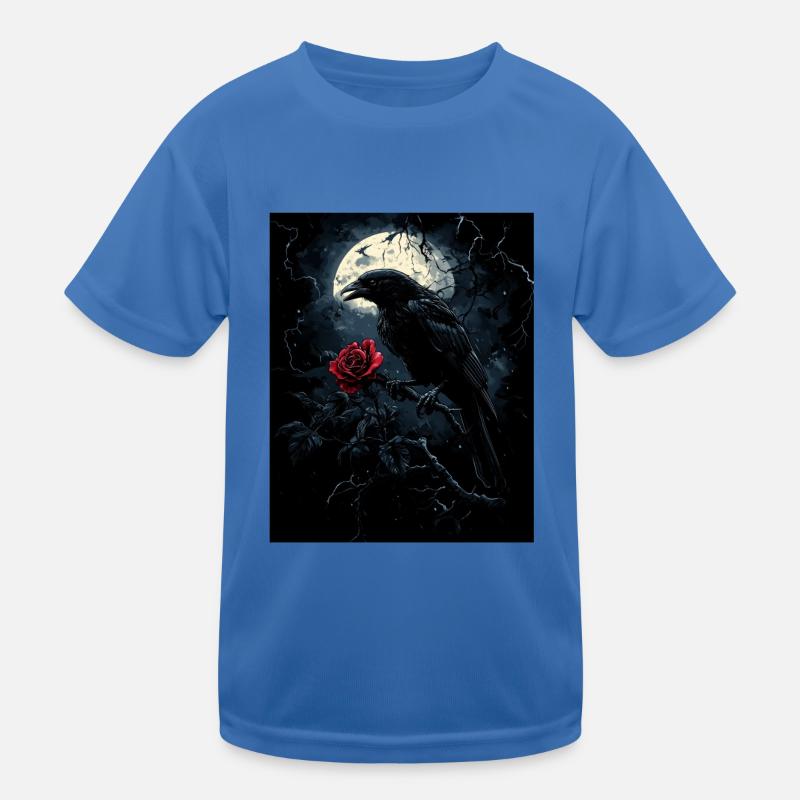 Rabe Rose Mond Düster Gothic Schwarze Krähe Kinder Funktions-T-Shirt