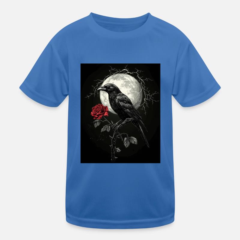 Rabe Rose Mond Düster Gothic Schwarze Krähe Kinder Funktions-T-Shirt