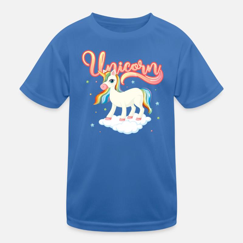 Rainbow Unicorn on Cloud - Kids Functional T-Shirt - royal blue