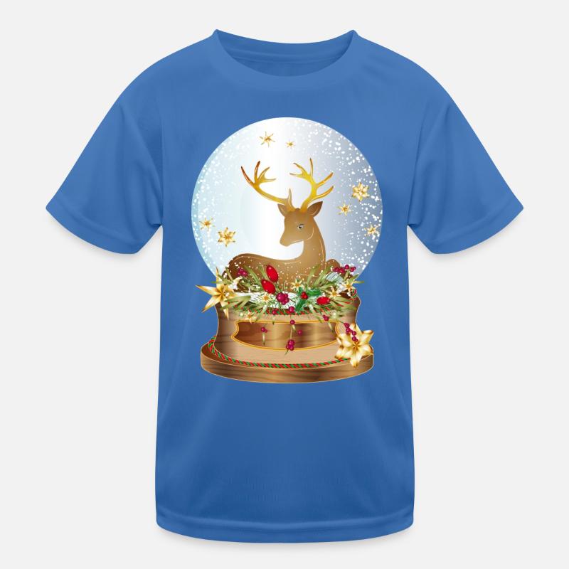 nostalgic snow globe with deer for Christmas Kids Functional T-Shirt