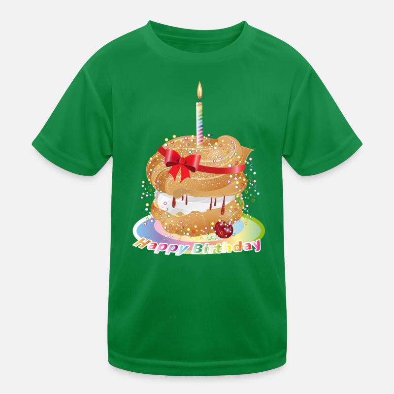 Zum Geburtstag ein gefüllter Windbeutel mit Kerze Kinder Funktions-T-Shirt