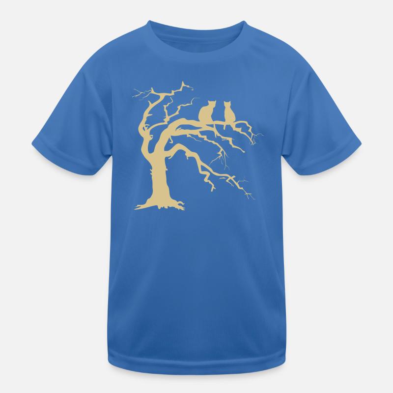 Dead tree with 2 cats silhouette Kids Functional T-Shirt