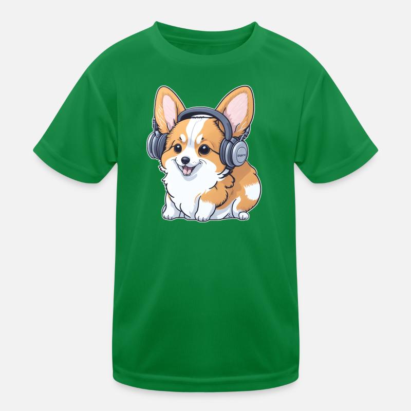 Corgi mit Kopfhörer Kinder Funktions-T-Shirt