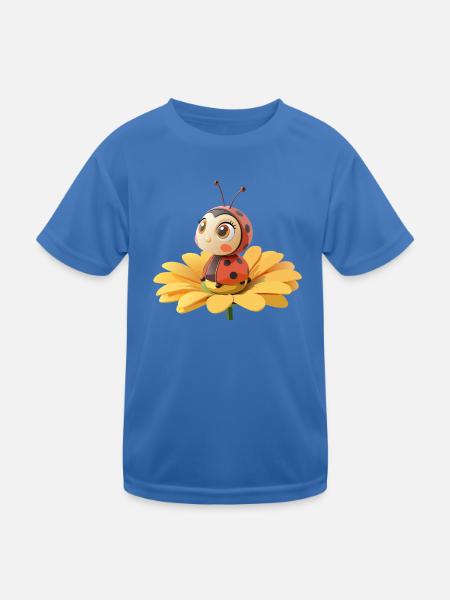 Süßer Marienkäfer auf einer Blume - Kinder Funktions-T-Shirt - Königsblau
