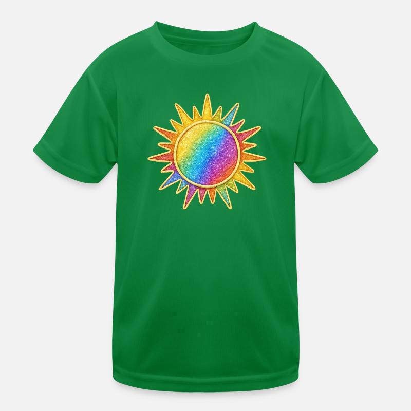 Lebendiges Regenbogen-Sunburst-Design Kinder Funktions-T-Shirt