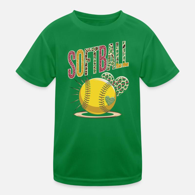 Leopard Print Softball Design Kids Functional T-Shirt