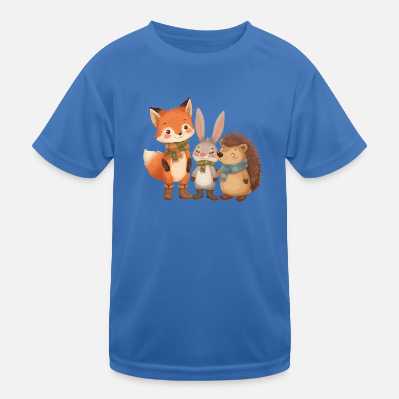 Automne Animaux de la forêt mignons avec écharpe et bottes T-shirt sport Enfant