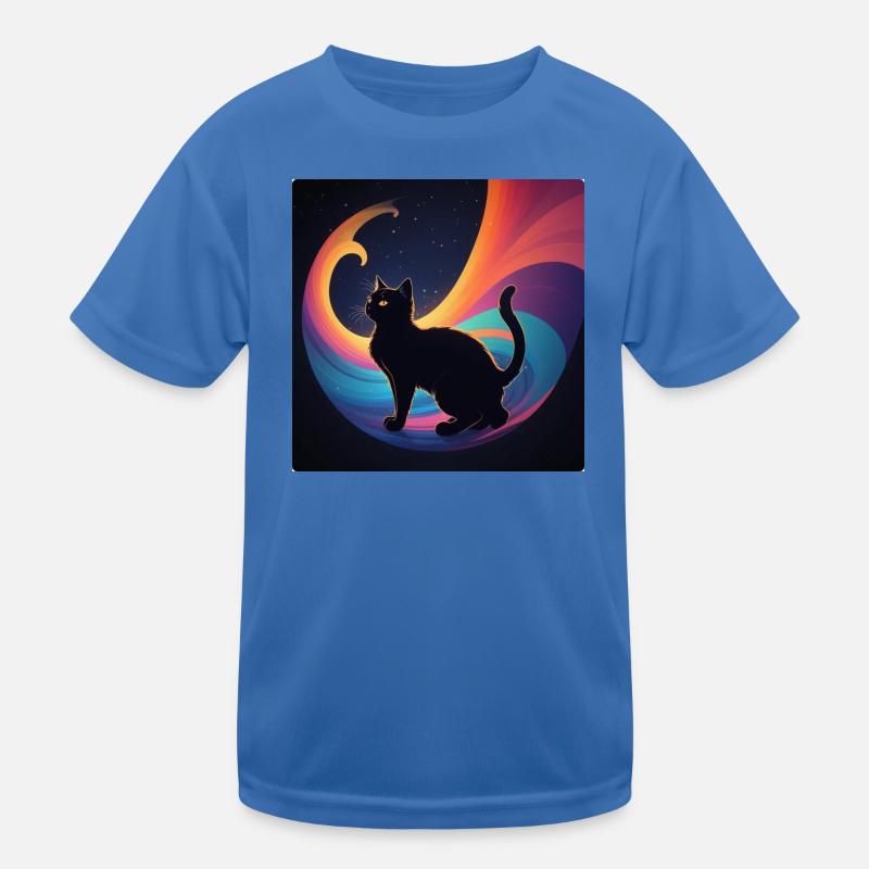 Schwarze Katze vor Regenbogenfarben Kinder Funktions-T-Shirt