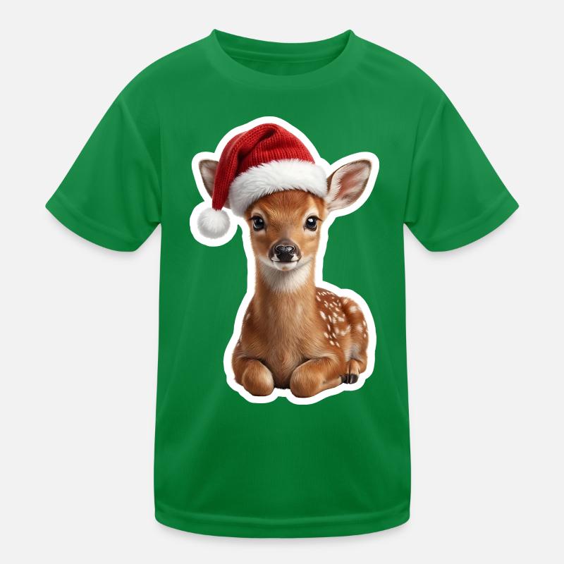 Scheues Rehkitz im Weihnachtswald Kinder Funktions-T-Shirt