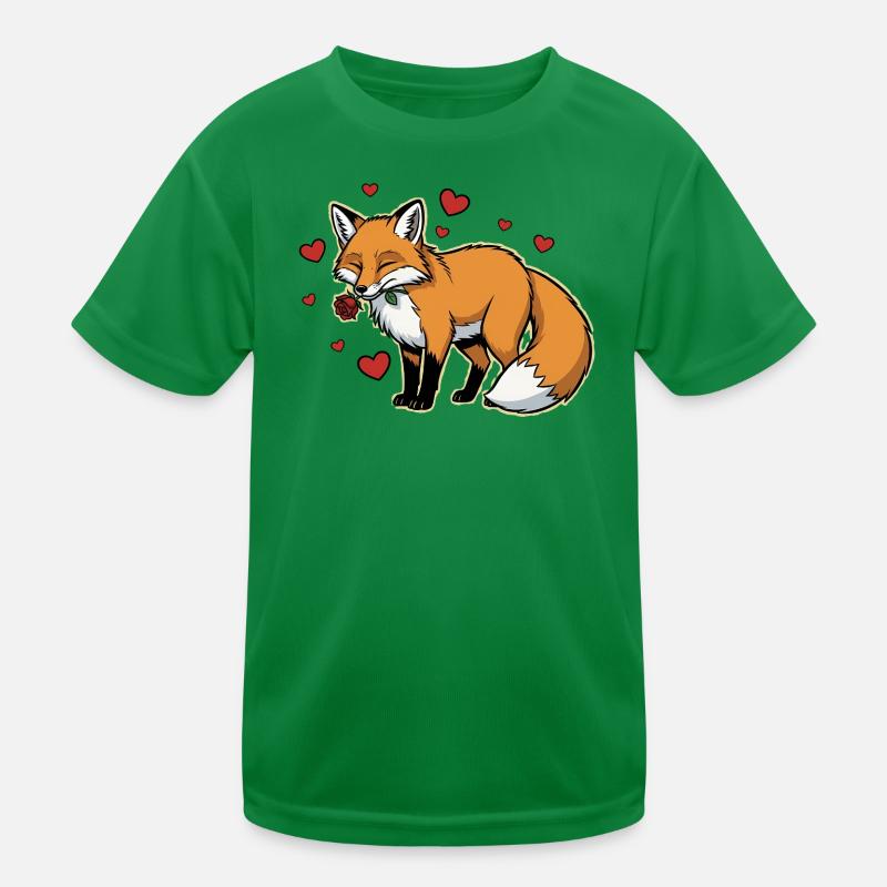 Romantic Fox with Rose Kids Functional T-Shirt