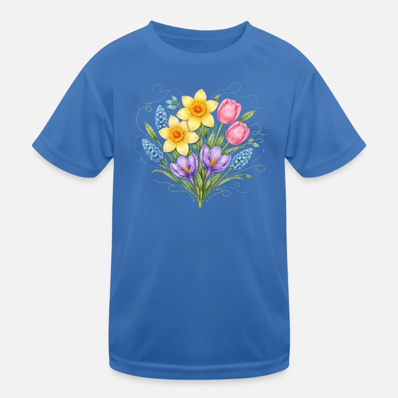 Spring flowers in embroidery style Kids Functional T-Shirt