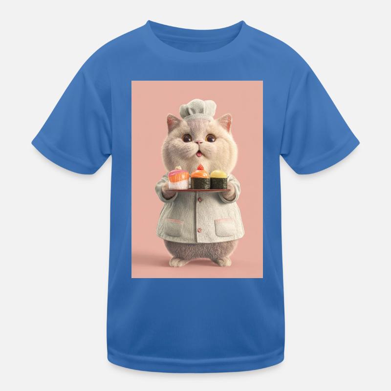 Pastel Sushi Chef Cat Kids Functional T-Shirt