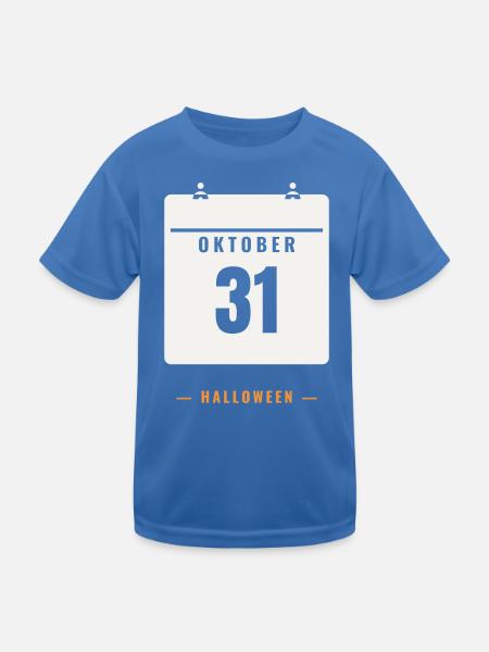 October 31 Calendar Halloween Date Spooky Horror - Kids Functional T-Shirt - royal blue - Front
