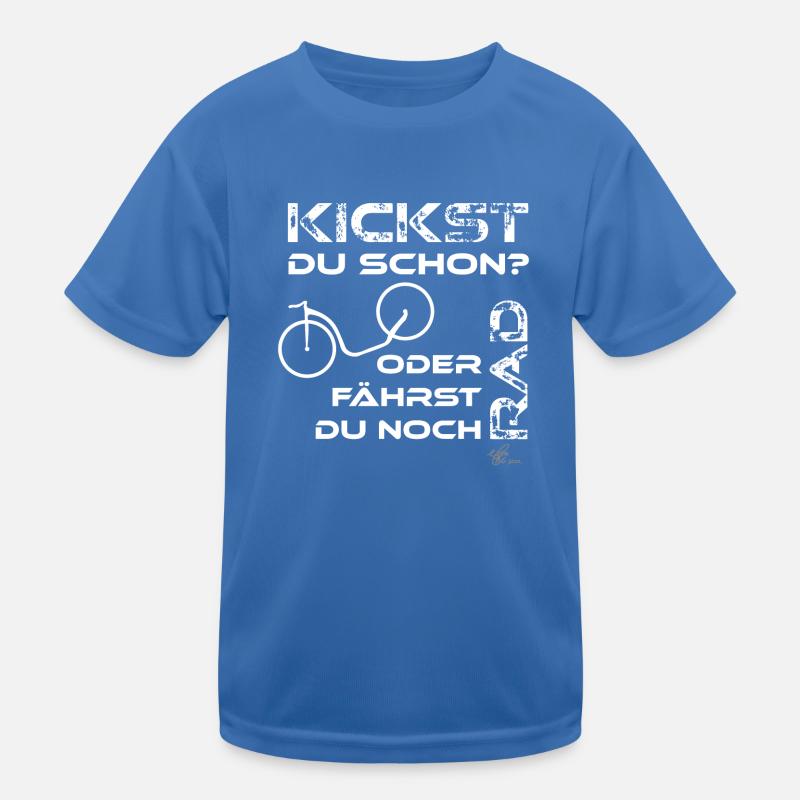 Tretrollerspruch - Kickst du schon? - Kinder Funktions-T-Shirt - Königsblau