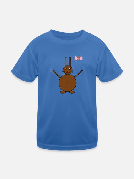 Brown Rabbit & Pink/Blue Butterfly - Kids Functional T-Shirt - royal blue - Front