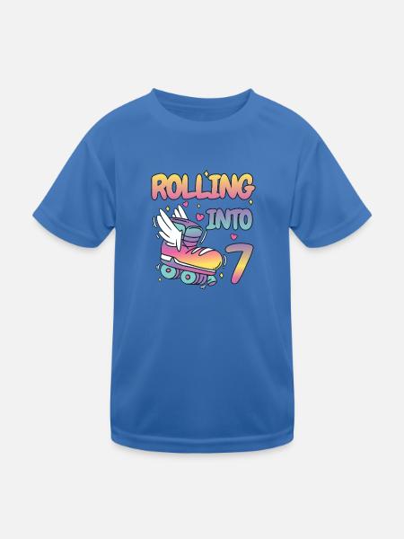 Geburtstag - Rolling into 7 - Sieben - Rollschuhe - Kinder Funktions-T-Shirt - Königsblau - Vorne