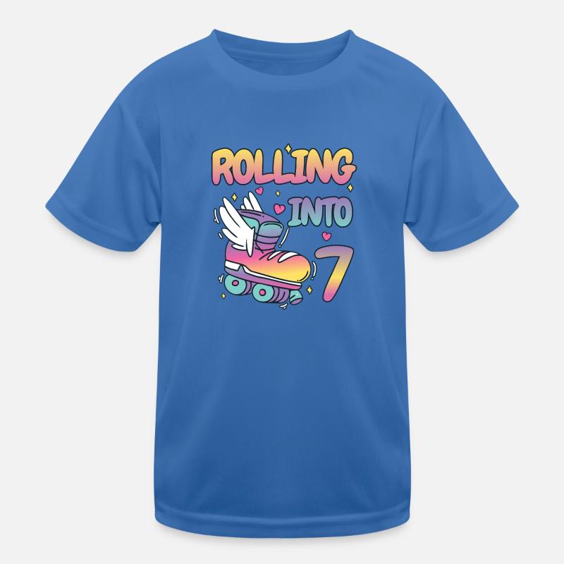 Geburtstag - Rolling into 7 - Sieben - Rollschuhe Kinder Funktions-T-Shirt
