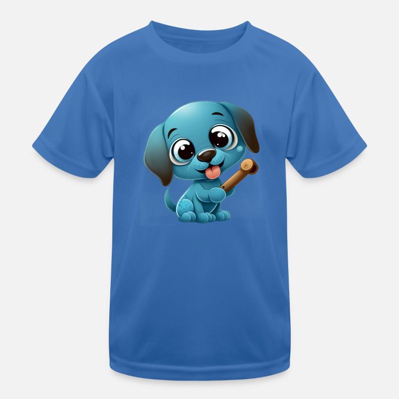 Süsser blauer Hund der mit einem Knochen spielt Kinder Funktions-T-Shirt