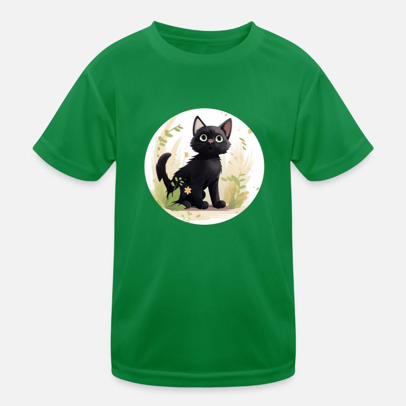 Cute black cat with summery background Kids Functional T-Shirt
