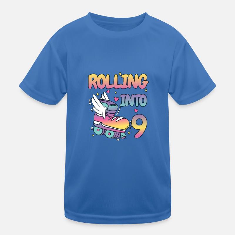 Geburtstag - Rolling into 9 - Neun - Rollschuhe Kinder Funktions-T-Shirt