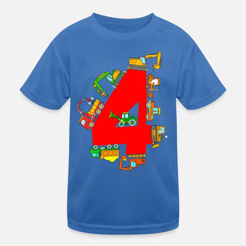 Construction site 4th birthday Vehicles Excavator 4 years Kids Functional T-Shirt