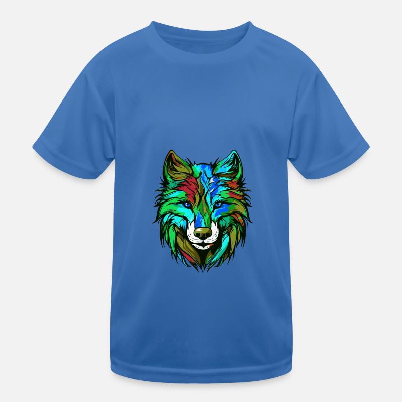 Wolf Porträt Bunt Kinder Funktions-T-Shirt