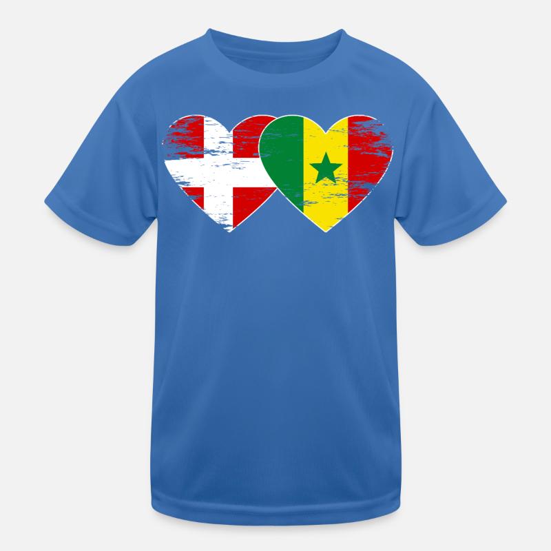 Danemark Sénégal drapeau en forme de cœur utilisé T-shirt sport Enfant