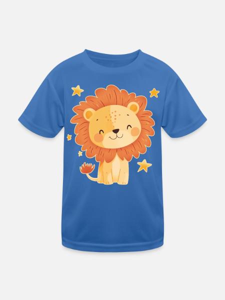 Löwe mit Sternenhimmel - Kinder Funktions-T-Shirt - Königsblau
