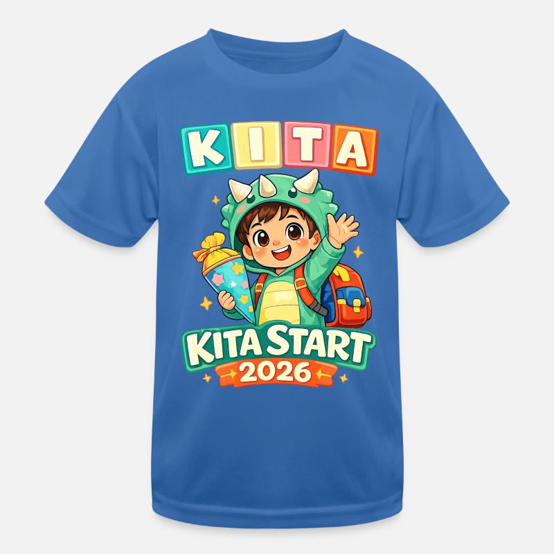 Kita Start 2026 Dino boy with school cone Kids Functional T-Shirt