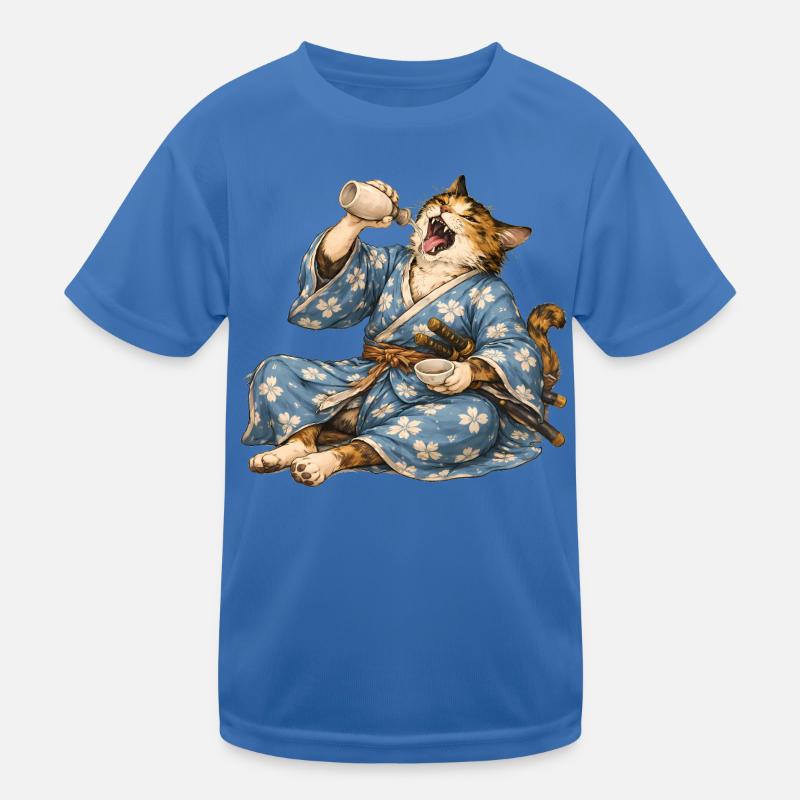 Samurai-Katzen-Sake im japanischen Ukiyo-e-Stil Kinder Funktions-T-Shirt