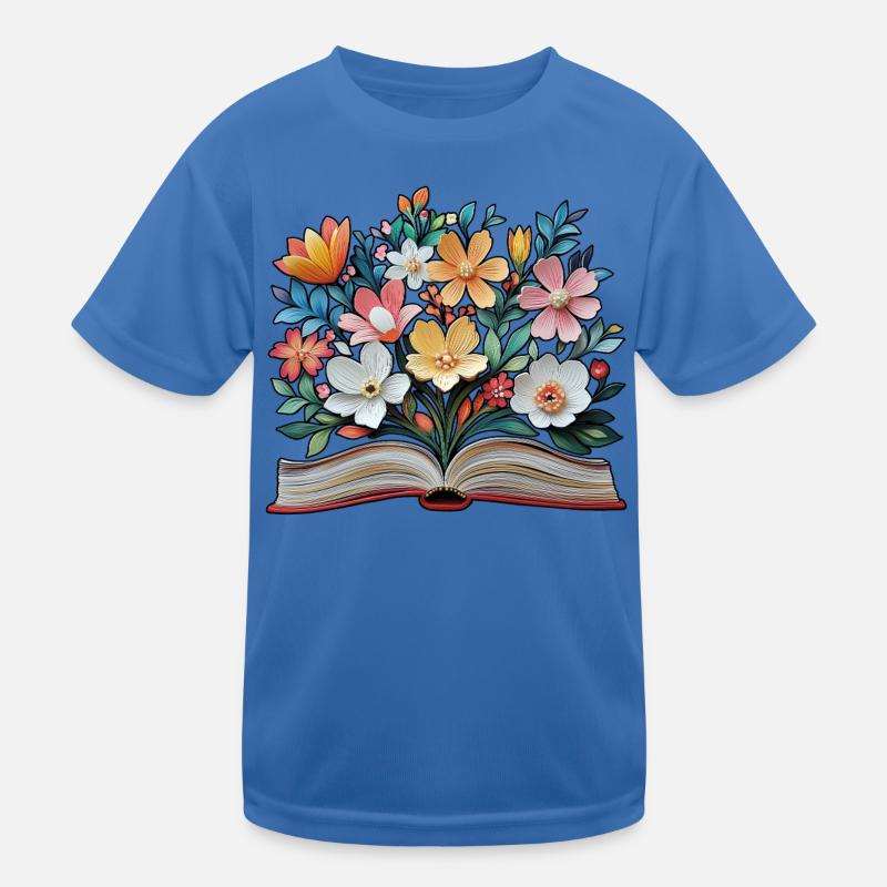 Buch und Blumen Kinder Funktions-T-Shirt