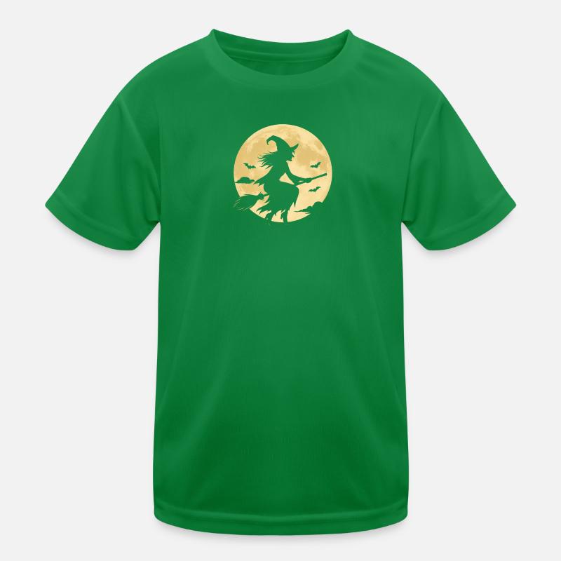 Mondschein Hexe auf Besen Kinder Funktions-T-Shirt