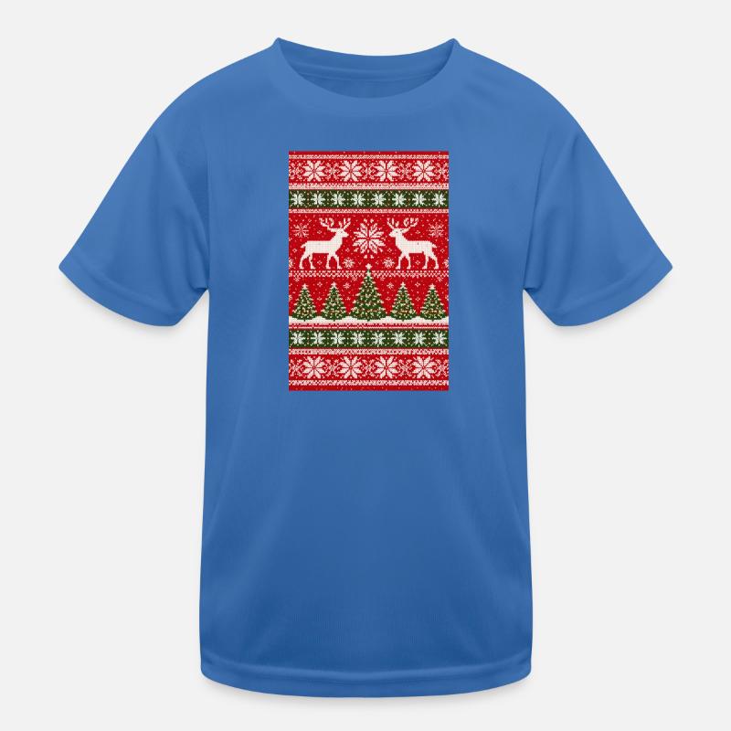 Winter Reindeer Knitting Pattern - Kids Functional T-Shirt - royal blue