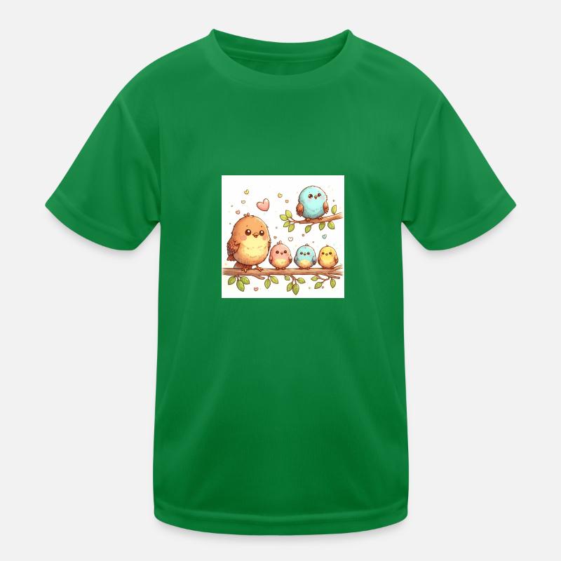 Vogelfamilie auf einem Ast Kinder Funktions-T-Shirt