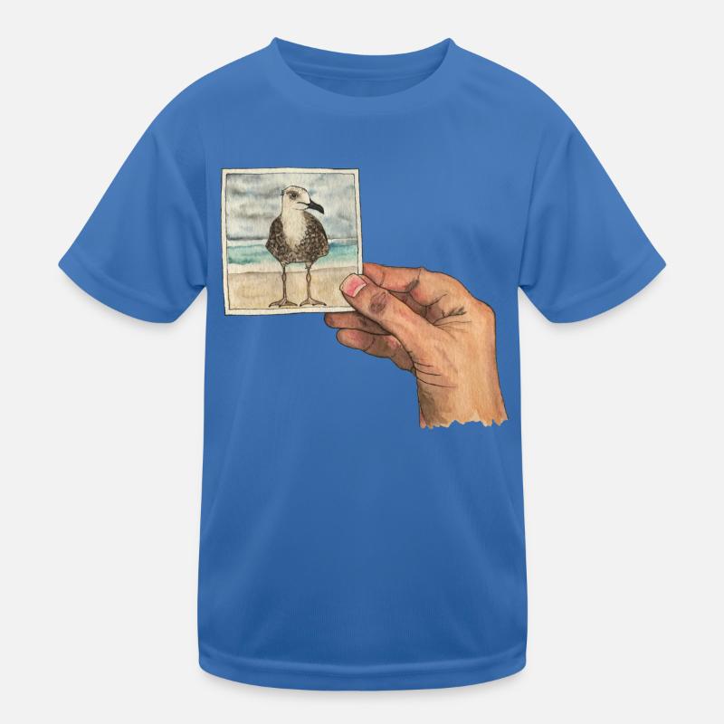 Hand mit Foto einer Möwe - Kinder Funktions-T-Shirt - Königsblau