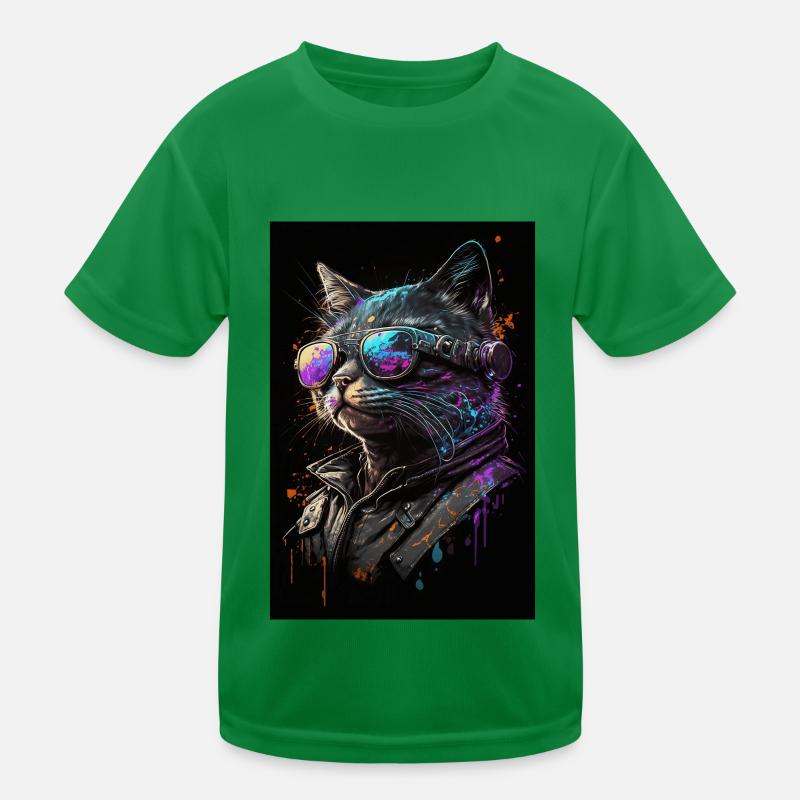 Cool Biker Cat Kids Functional T-Shirt