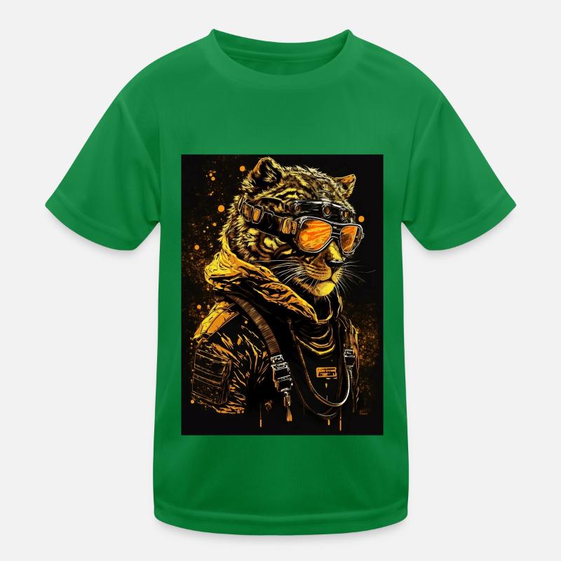 Cooler Punk Tiger mit Sonnenbrille Kinder Funktions-T-Shirt
