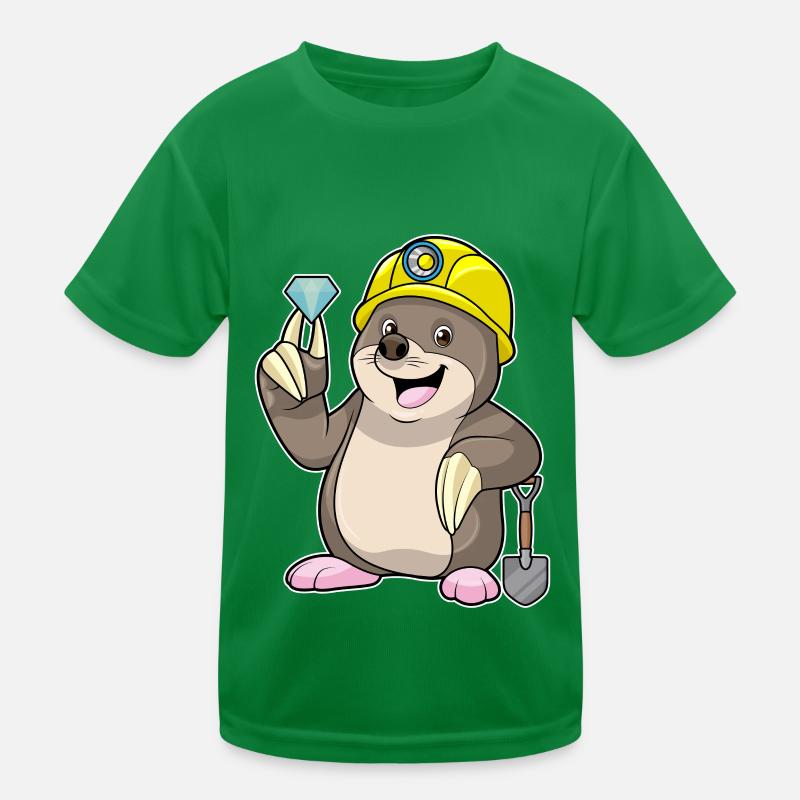 Maulwurf als Bergarbeiter mit Schaufel & Diamant Kinder Funktions-T-Shirt