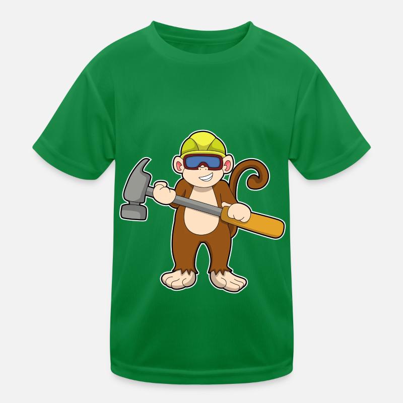 Affe als Handwerker mit Hammer Kinder Funktions-T-Shirt