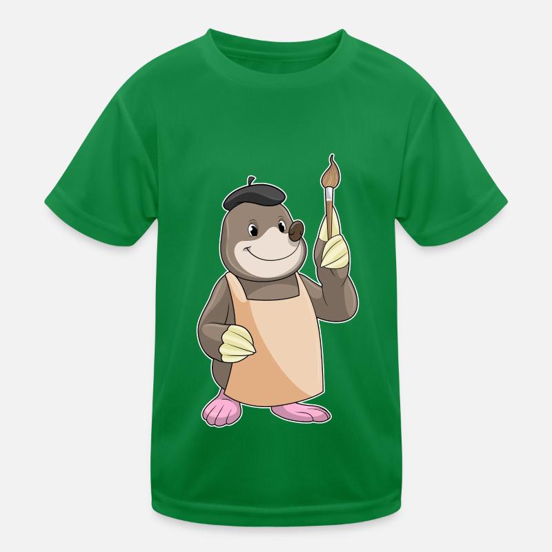 Mole as a painter with a brush Kids Functional T-Shirt