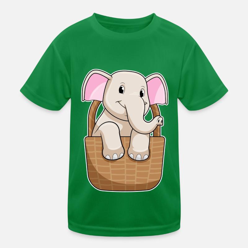 Elefant mit Korb Kinder Funktions-T-Shirt