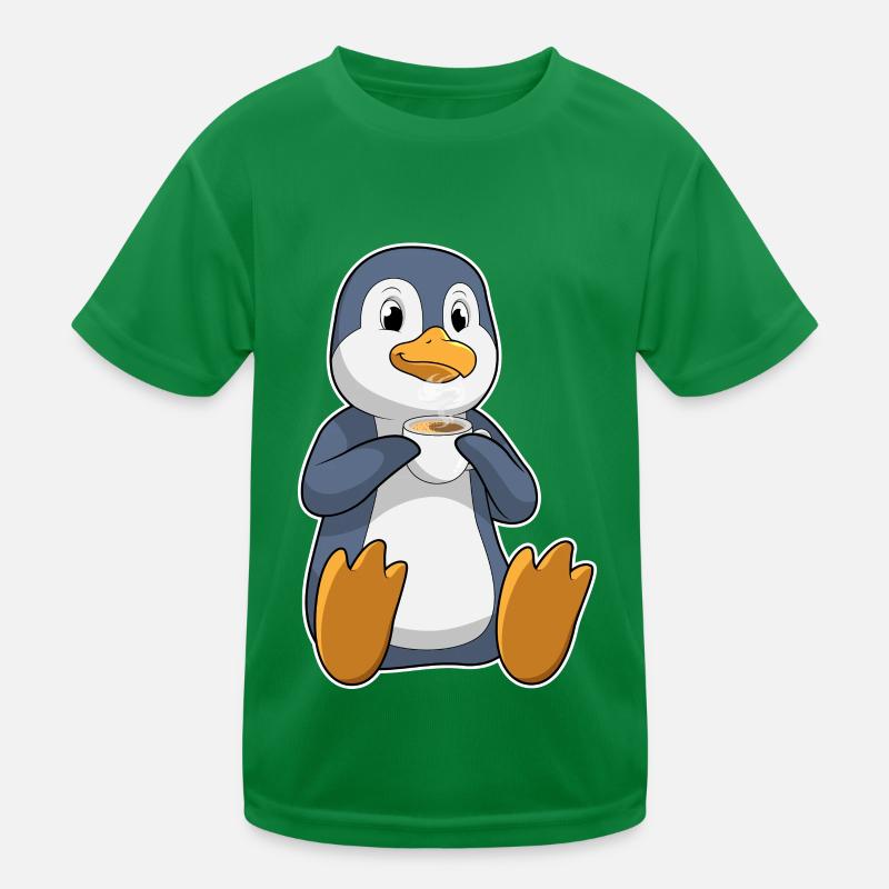 Pinguin mit Tasse Kaffee Kinder Funktions-T-Shirt