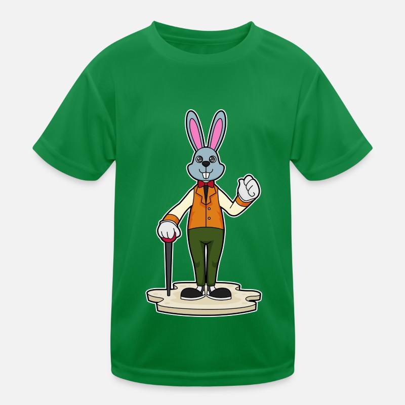Rabbit as a gentleman with a walking stick Kids Functional T-Shirt