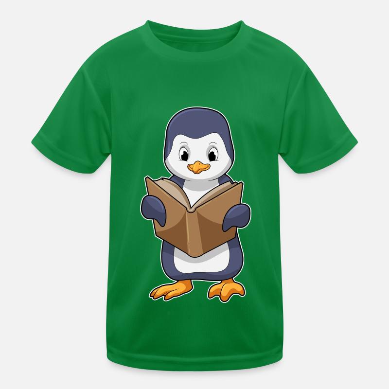 Pinguin als Nerd mit Buch Kinder Funktions-T-Shirt